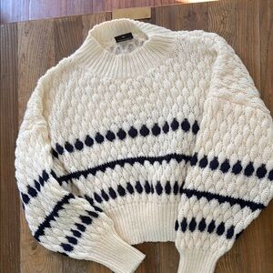 Cream and Black Cowl Neck Sweater with Chunky Knit